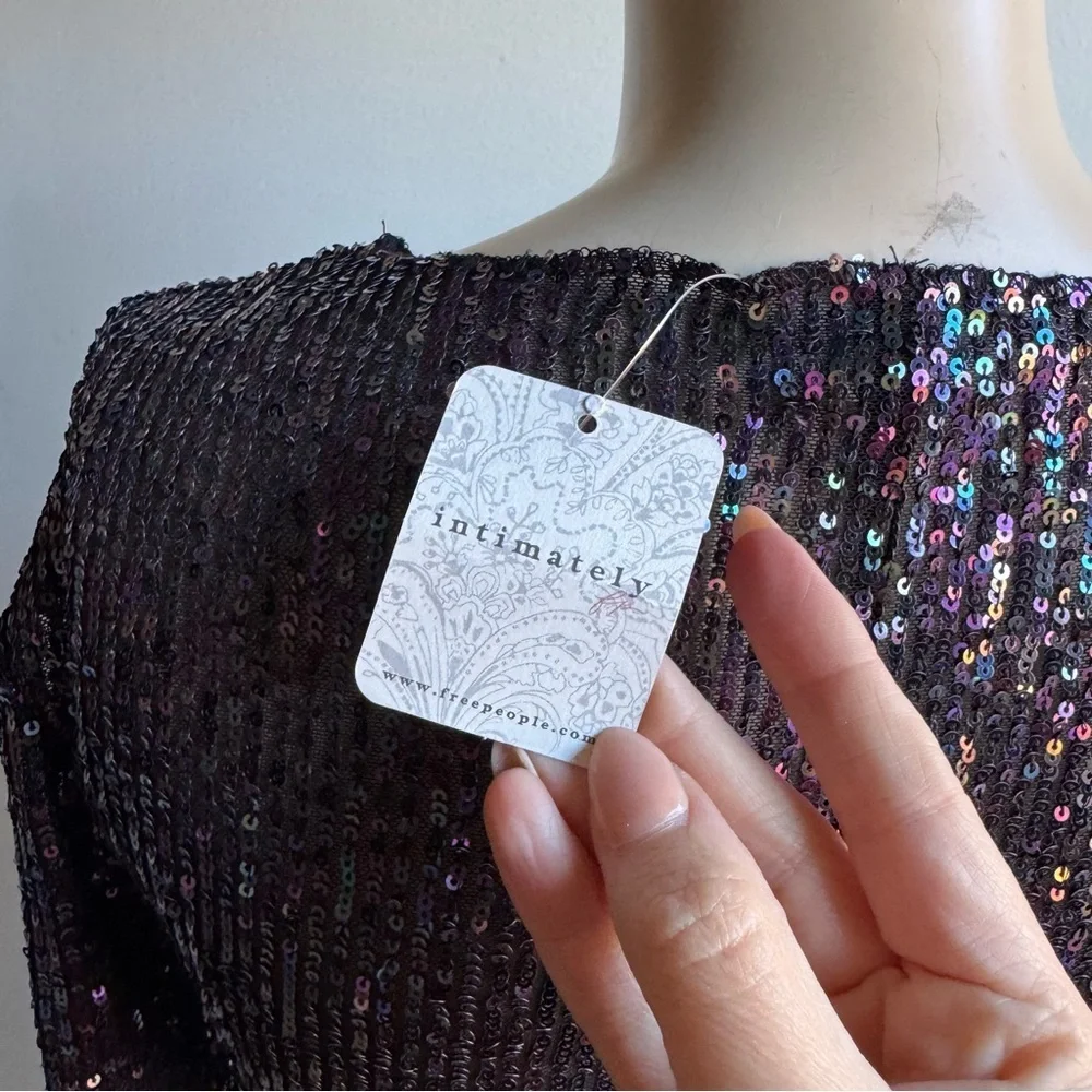 NWT Free People Women's Gold Rush Long Sleeve Top in black
